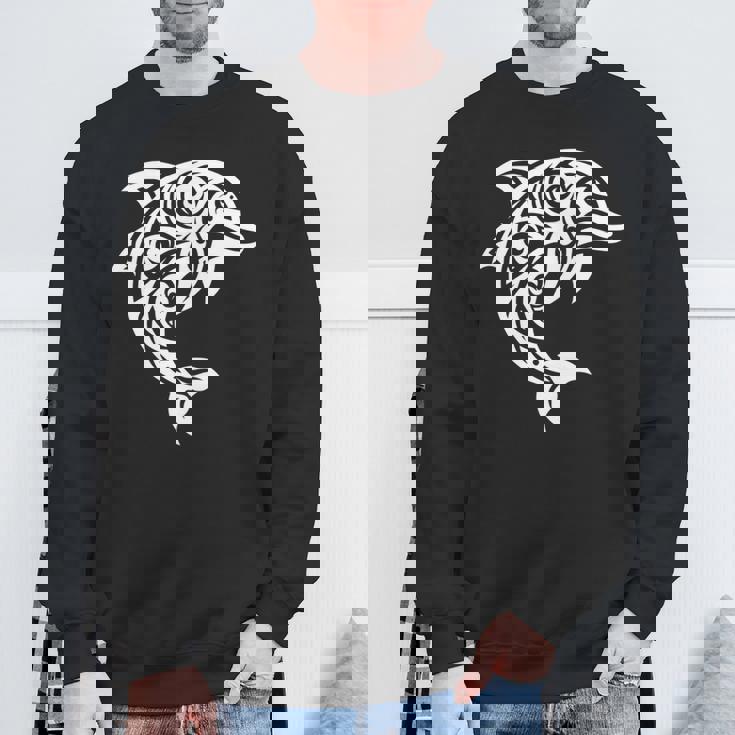 イルカ ポリネシアン トライバル マオリ ライトパターン イルカ 長袖tシャツ スウェットシャツ 高齢者への贈り物