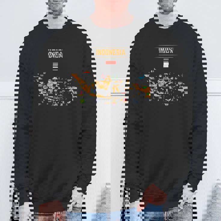 インドネシアの地図。 有名な国のランドマークのアイコン、伝統 スウェットシャツ 高齢者への贈り物