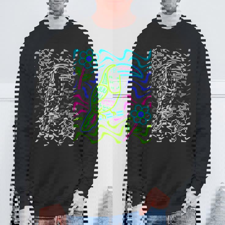 オオハシの鳥 アラカリ オオハシ オオハシ モラ アート パナマ・クナ族作 スウェットシャツ 高齢者への贈り物