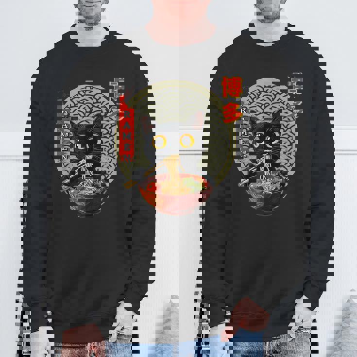 カワイイ猫とラーメン 博多 日本アニメヌードル文化 スウェットシャツ 高齢者への贈り物