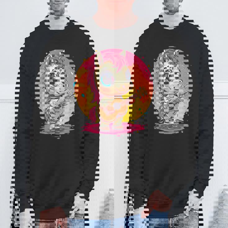 ギターを持った愛らしいポニー スウェットシャツ 高齢者への贈り物