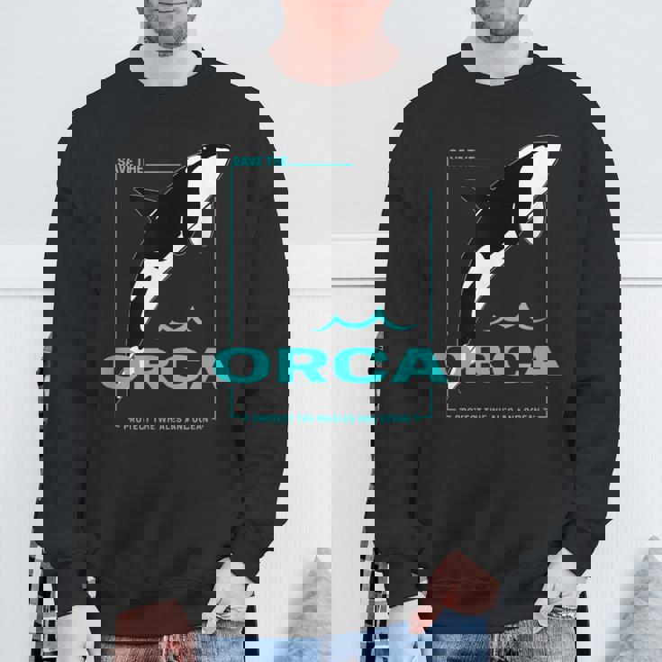 クジラと海を守るシャチ レトロなシャチのデザイン スウェットシャツ 高齢者への贈り物