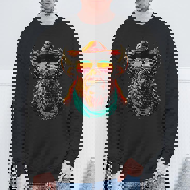 サングラス カラフル バイソン カウボーイ 動物 夕日 ウエスタン スウェットシャツ 高齢者への贈り物