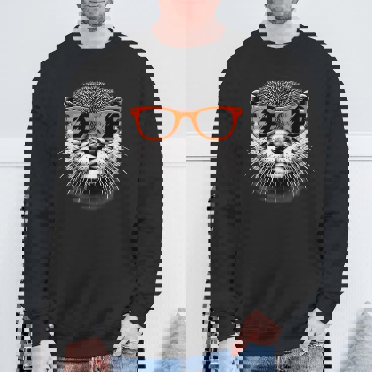 サングラスをかけたクールなカワウソのグラフィックアート 長袖tシャツ スウェットシャツ 高齢者への贈り物