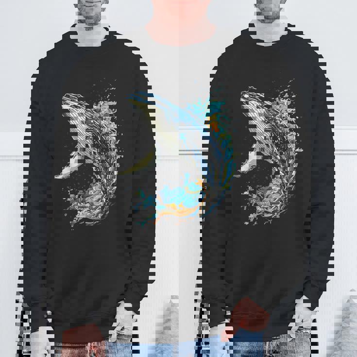 ザトウクジラ 動物 グラフィック イラスト ザトウクジラ スウェットシャツ 高齢者への贈り物