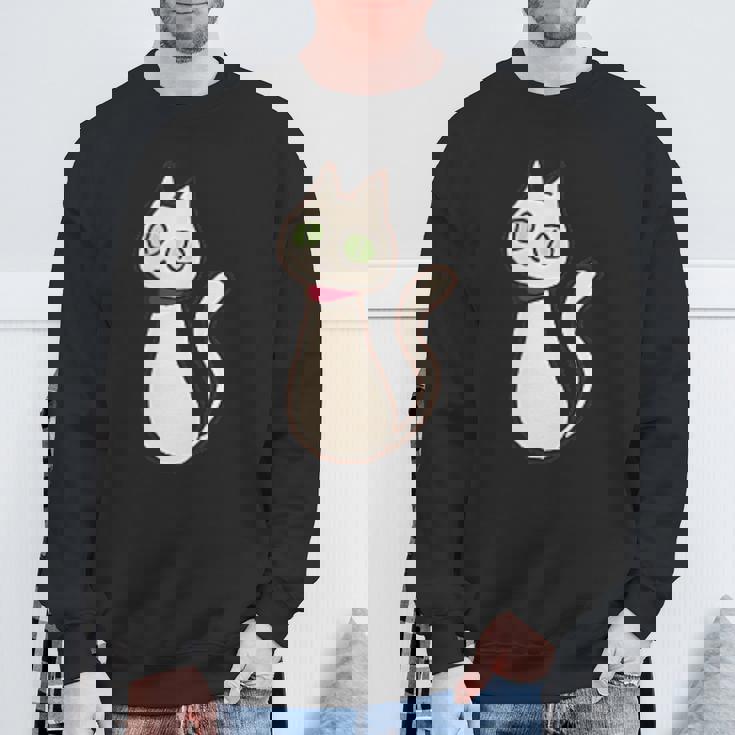 シロネコ 胸にワンポイント 落書き風 おもしろ スウェットシャツ 高齢者への贈り物