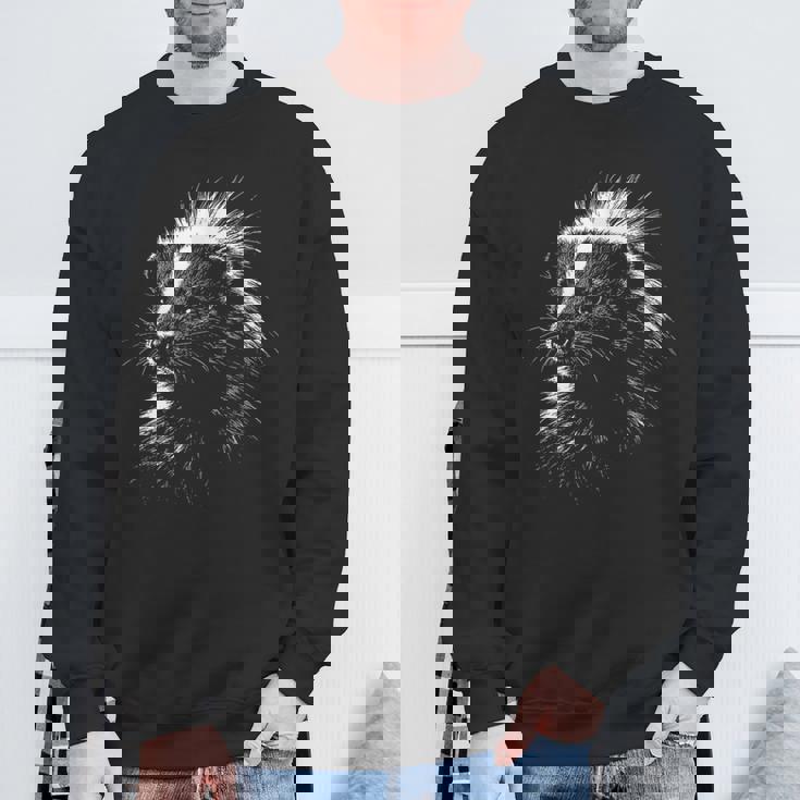 スカンクの肖像画 黒と白の動物愛好家 スウェットシャツ 高齢者への贈り物