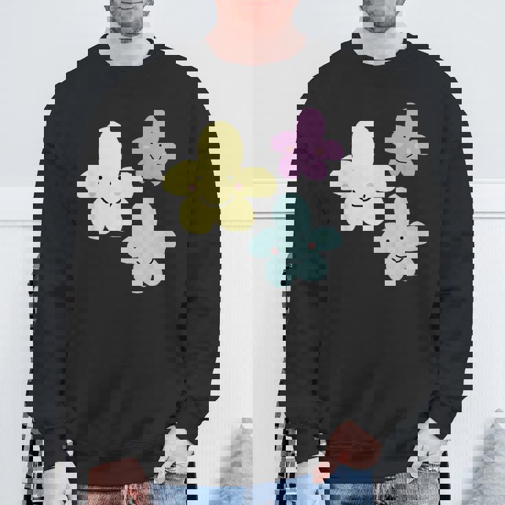 スマイリングフラワー イエロー ブルー パープル 楽しい春 スウェットシャツ 高齢者への贈り物