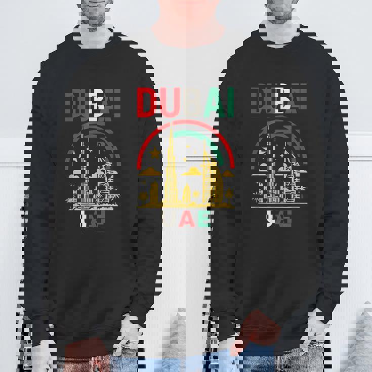 ドバイuaeスカイラインデザイン – ブルジュハリファとヤシの木 スウェットシャツ 高齢者への贈り物