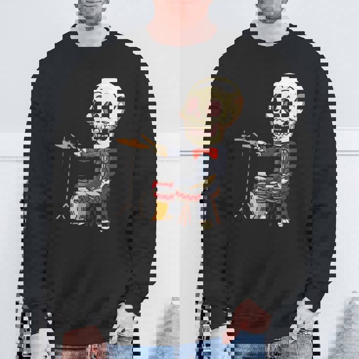 ドラミング スケルトン ドラム プレーヤー ドラマー パーカッション ドラム 長袖tシャツ スウェットシャツ 高齢者への贈り物