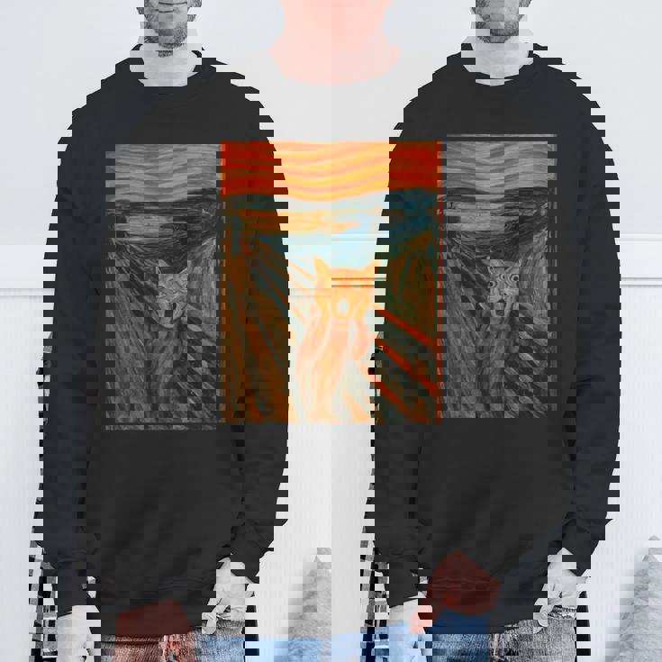 ニャンコの叫び 面白い 猫 ムンクの叫び パロディ おもしろ 服 おもしろグッズ ネタ 長袖tシャツ スウェットシャツ 高齢者への贈り物