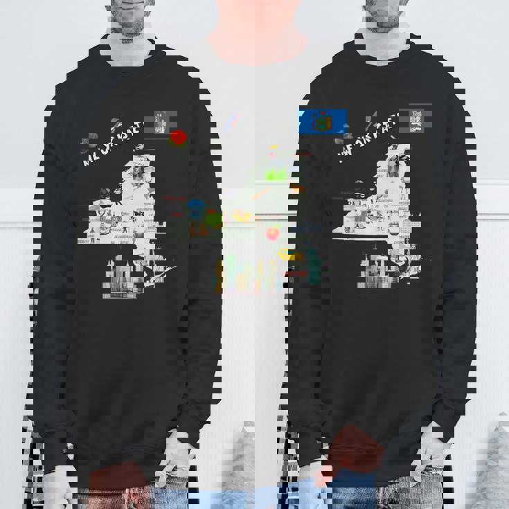 ニューヨーク州地図 観光地 都市 旗 スウェットシャツ 高齢者への贈り物