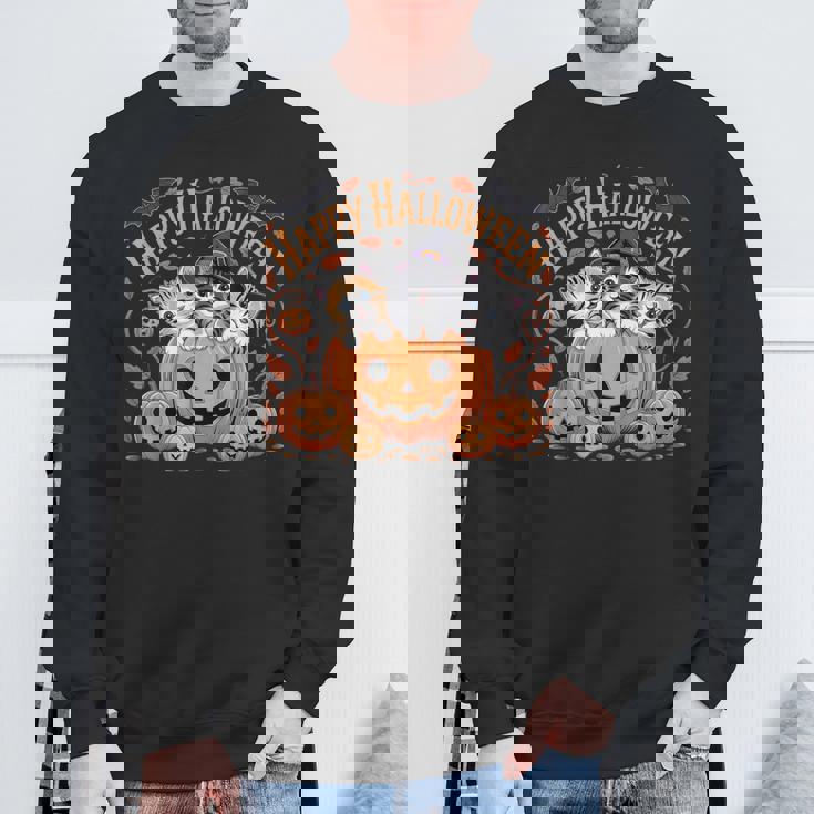 ハッピーハロウィン猫 パンプキン 魔女の帽子デザイン スウェットシャツ 高齢者への贈り物