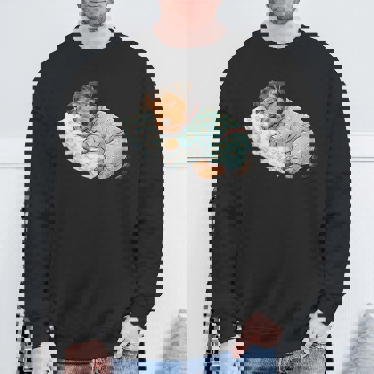 パジャマで寝ているかわいいボストンテリア犬就寝アート 長袖tシャツ スウェットシャツ 高齢者への贈り物