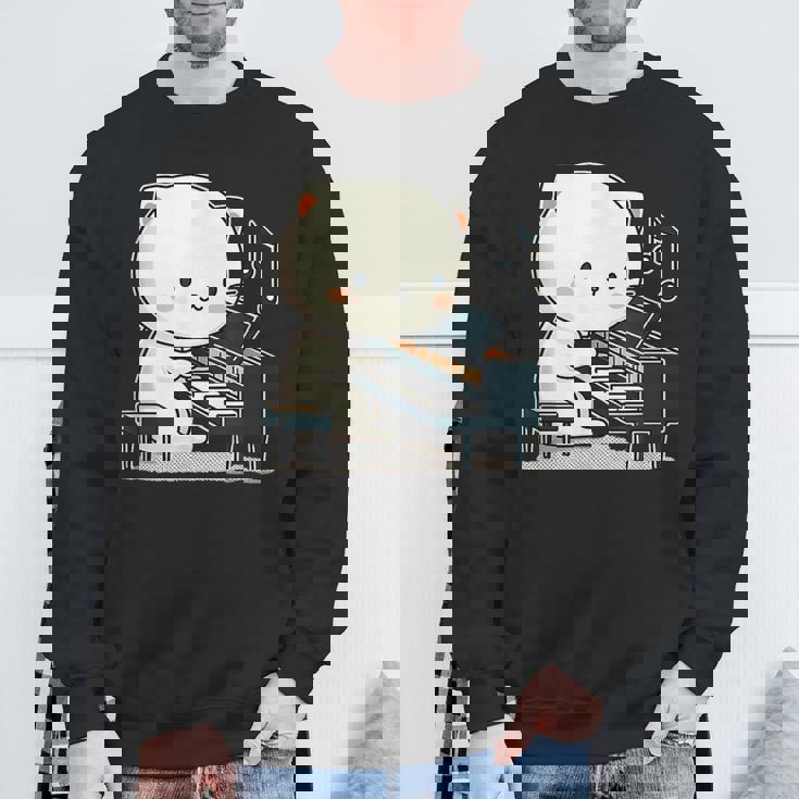 ピアノを弾くかわいい猫 ヴィンテージ かわいい猫 アート 日本アニメ スウェットシャツ 高齢者への贈り物