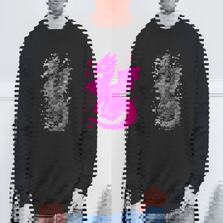 ピンクファンタジー ドラゴンと星 長袖tシャツ スウェットシャツ 高齢者への贈り物