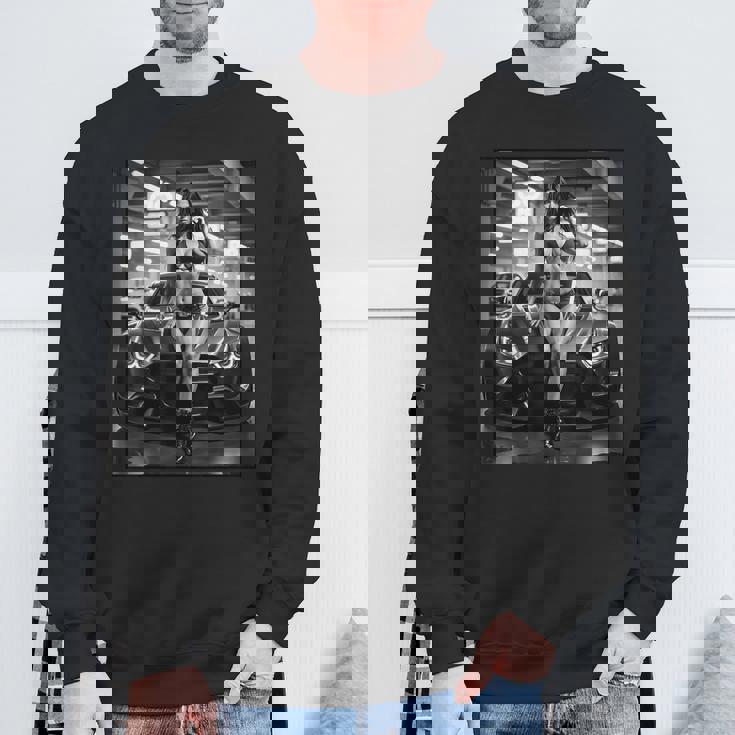 ピンナップガールtシャツ 男性用 巨乳ピンナップガール&カー B&W スウェットシャツ 高齢者への贈り物