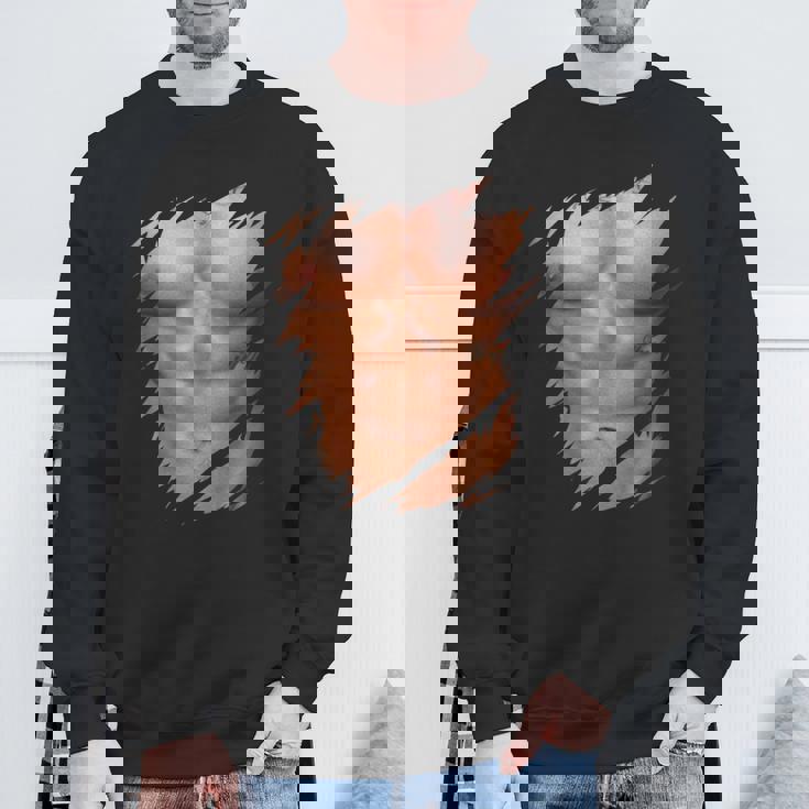 メンズ フェイク マッスル 破れた胸 腹筋 6パック スウェットシャツ 高齢者への贈り物