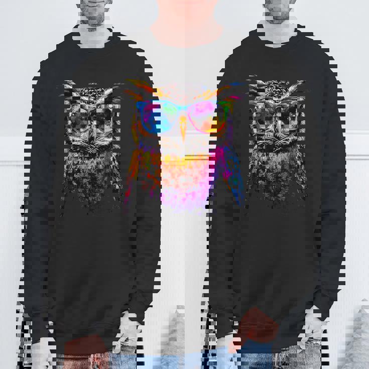 フクロウ カラフル レインボーカラー ポップアート フクロウ フクロウ かわいい フクロウ スウェットシャツ 高齢者への贈り物