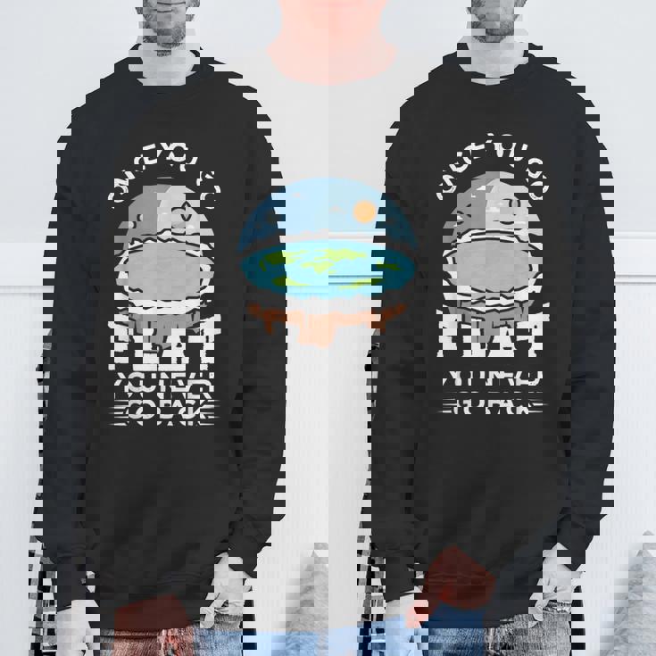 フラットアースデザインのアイデア 一度行けばフラット陰謀論 スウェットシャツ 高齢者への贈り物