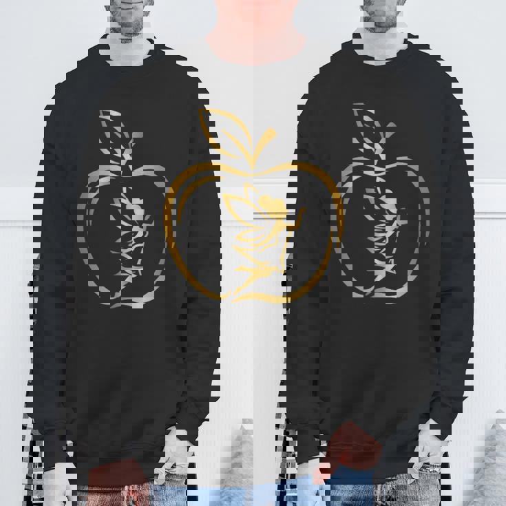 フルーツりんごフレーム 妖精のシルエット ラインアート イラスト 曲線 オリジナルデザイン リンゴ好き フルーツ スウェットシャツ 高齢者への贈り物