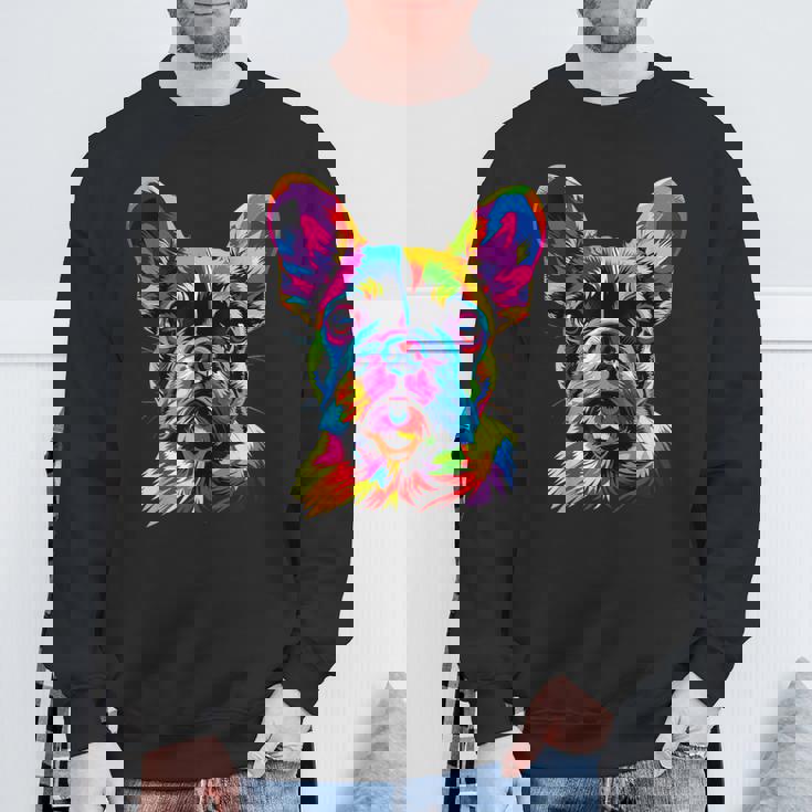 フレンチブルドッグ 犬 カラフル ポップアート レインボーカラー ブルドッグ スウェットシャツ 高齢者への贈り物