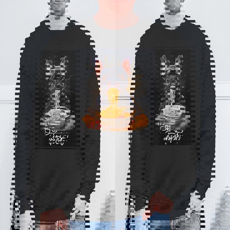 フレンチブルドッグ 食べる パスタ ボンアペティ カラフル ドッグアート スウェットシャツ 高齢者への贈り物