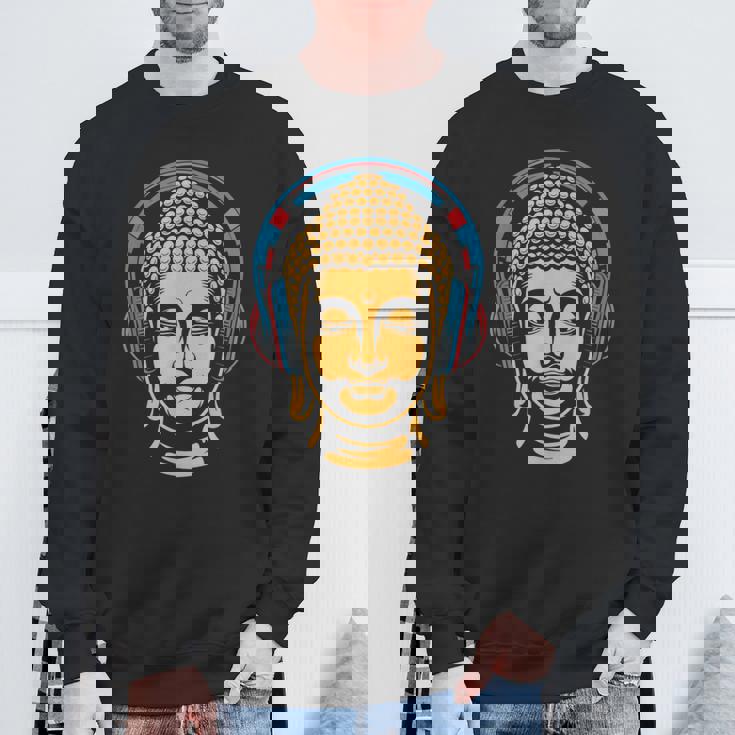 ブッダとヘッドフォン マインドフルネス 音楽 ボーホー 禅 仏教 スウェットシャツ 高齢者への贈り物