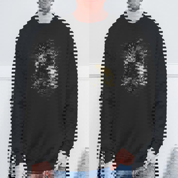 ブラックローズフラワーとスカルアート グランジスタイル 長袖tシャツ スウェットシャツ 高齢者への贈り物