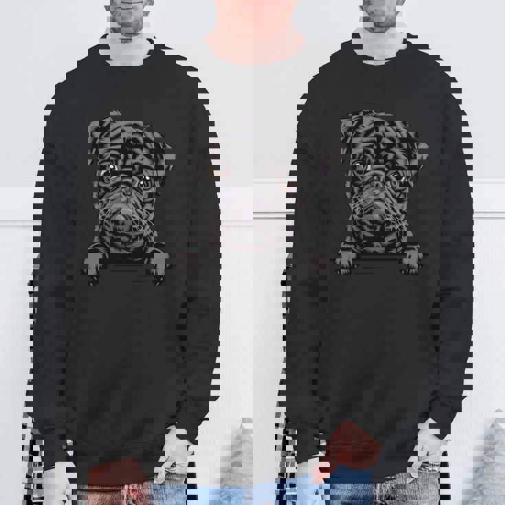 ブラック・パグ・ファニー・ピーキング・ポケット・パピー・ドッグ・ラバー 長袖tシャツ スウェットシャツ 高齢者への贈り物