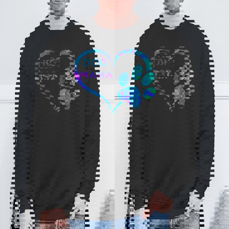 ブルーティールパープル ドッグママと足跡プリント ハート 犬 ママ スウェットシャツ 高齢者への贈り物