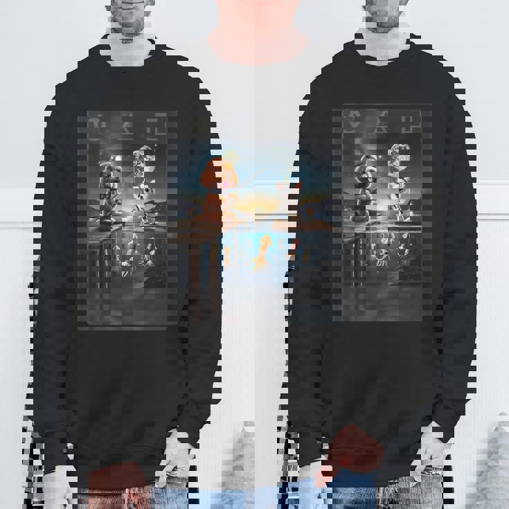 プードルとチワワのユニークなイカ釣りデザイン スウェットシャツ 高齢者への贈り物