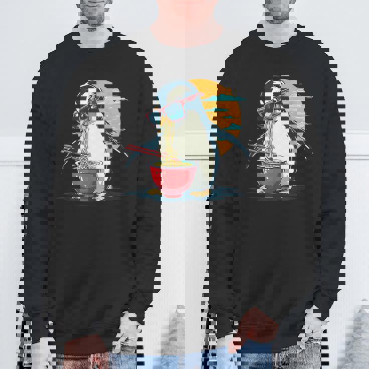 ペンギン食べる ラーメン サングラス アートワーク 和麺 スウェットシャツ 高齢者への贈り物