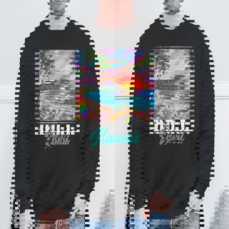 ホノルル ハワイ ハワイアン 波 ビーチ 夏 サーフィン レトロ 長袖tシャツ スウェットシャツ 高齢者への贈り物