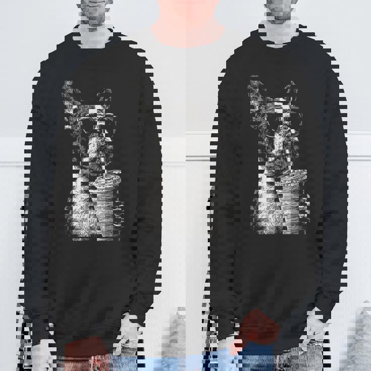 ボストンテリア ドリンク アイスコーヒー 面白い Bostie Dog Meme スウェットシャツ 高齢者への贈り物