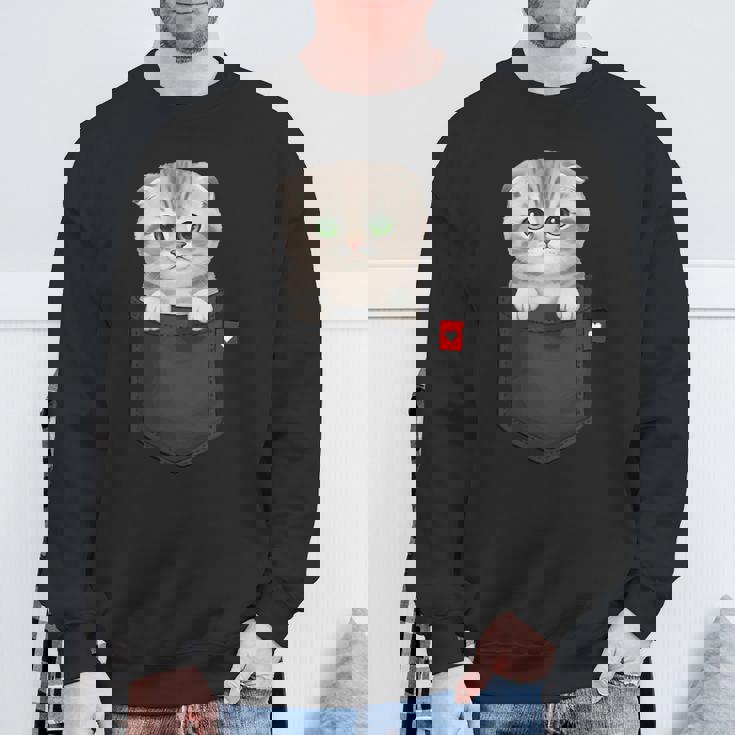 ポケットに入ったスコティッシュフォールド猫 のぞくかわいい子猫 スウェットシャツ 高齢者への贈り物