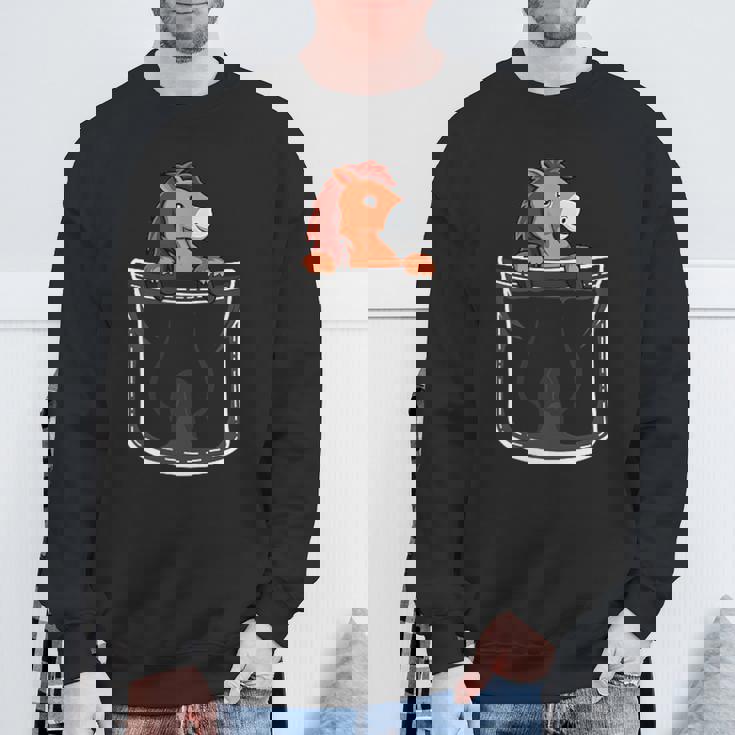 ポケットの中のかわいい馬 スウェットシャツ 高齢者への贈り物