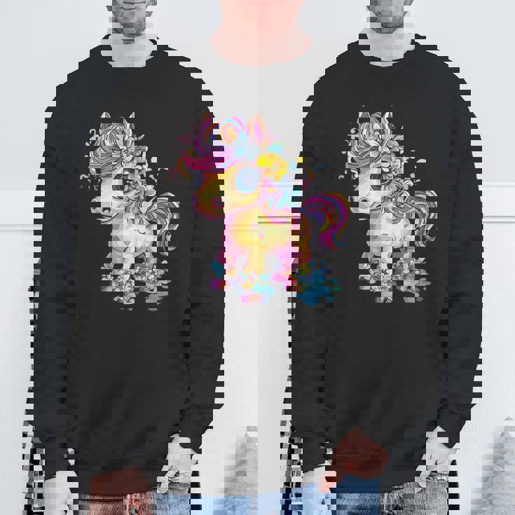 レインボーフラワーマジックのかわいいポニー。 スウェットシャツ 高齢者への贈り物