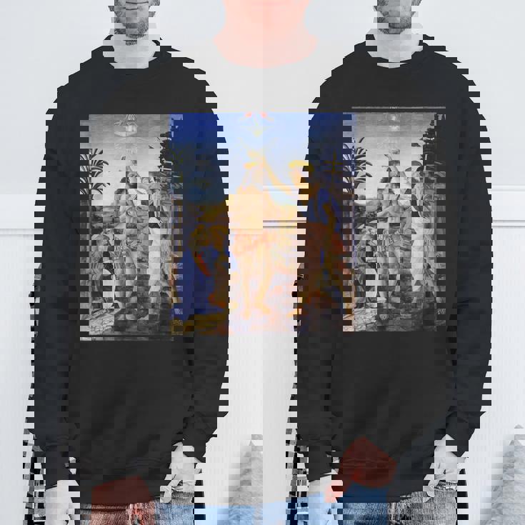 レオナルド ダヴィンチ 面白いtシャツ アート キリストの洗礼 聖書 絵画 メンズ 面白い 服 美術 ネタ スウェットシャツ 高齢者への贈り物