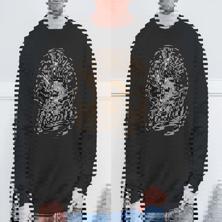 ロカビリーネバーダイスカルバーバーロッカー美容師 スウェットシャツ 高齢者への贈り物