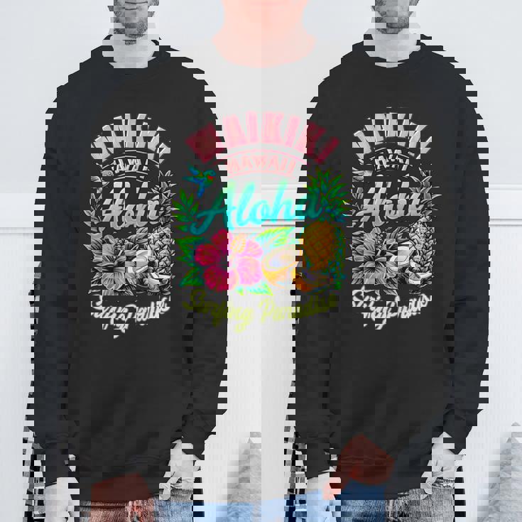 ワイキキ ハワイ アロハ サーフィン パラダイス ハイビスカス パイナップル 長袖tシャツ スウェットシャツ 高齢者への贈り物