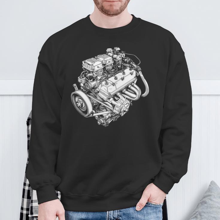 ヴィンテージカーエンジンコンポーネント 青写真 図 メンズグラフィック 長袖tシャツ スウェットシャツ 高齢者への贈り物