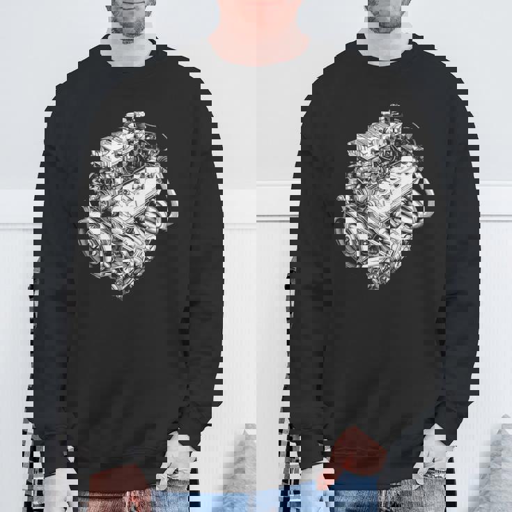 ヴィンテージカーエンジンコンポーネント 青写真 図 メンズグラフィック 長袖tシャツ スウェットシャツ 高齢者への贈り物