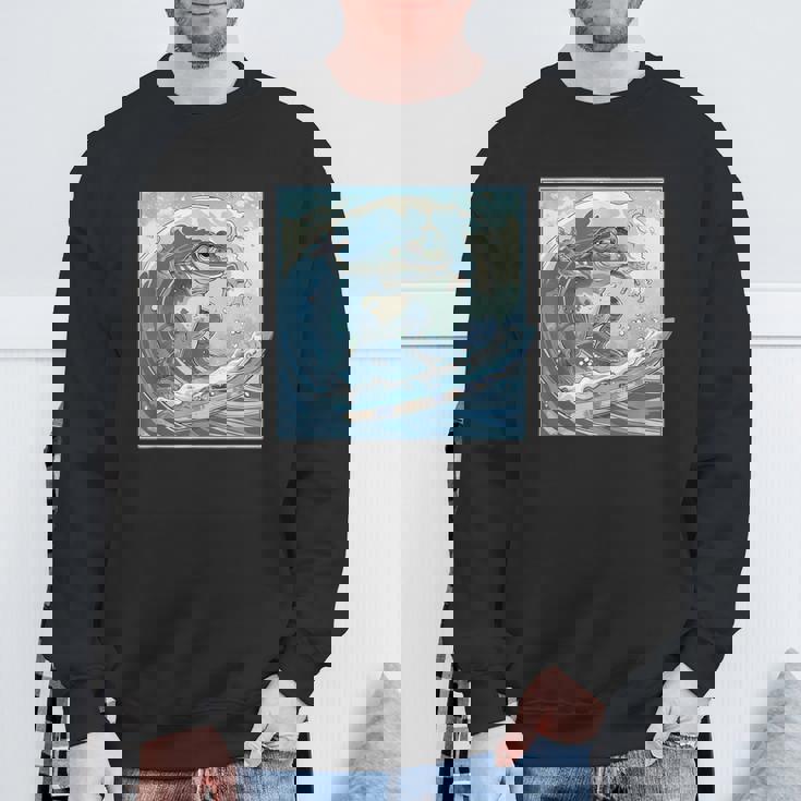 両生類サーファー 日本の波 アート サーフィン カエル スウェットシャツ 高齢者への贈り物