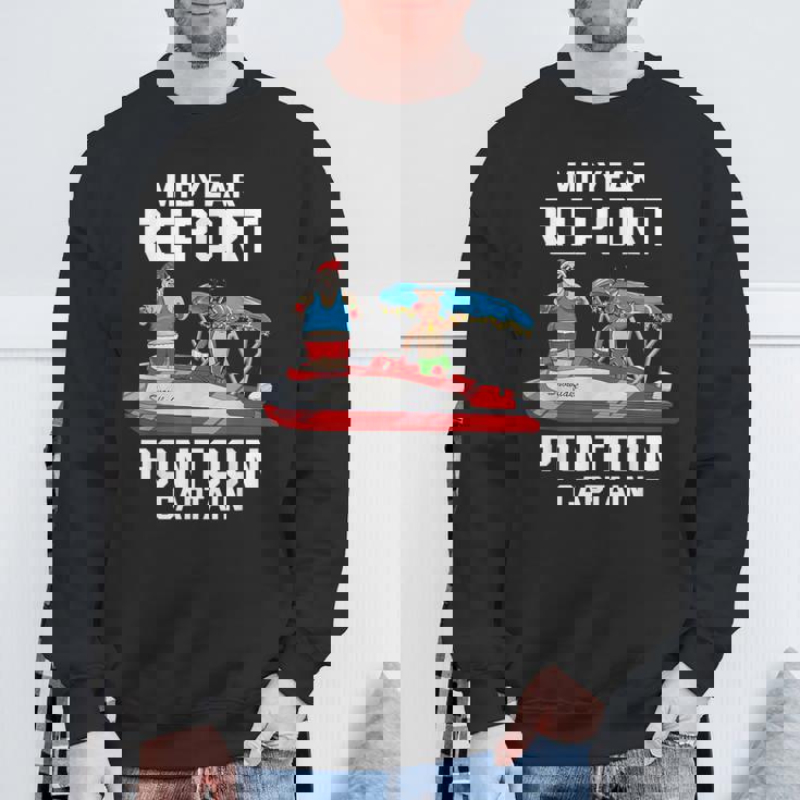 中途報告ポンツーンキャプテンサンタ 7月のクリスマスメンズ スウェットシャツ 高齢者への贈り物