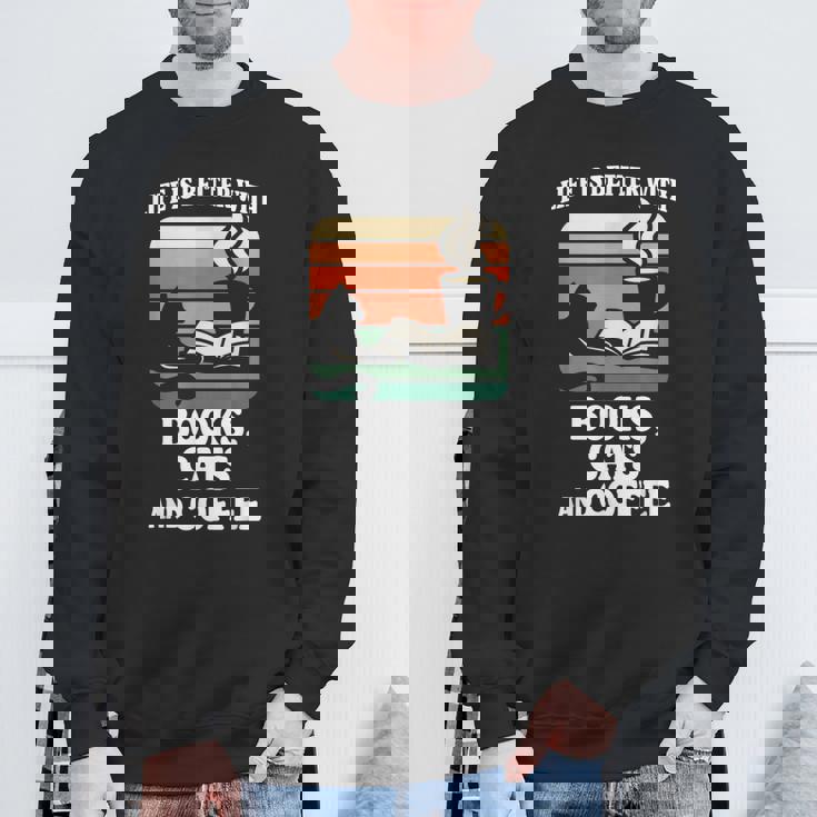 人生は本と猫と一緒に猫を読む カフェ 図書館 スウェットシャツ 高齢者への贈り物