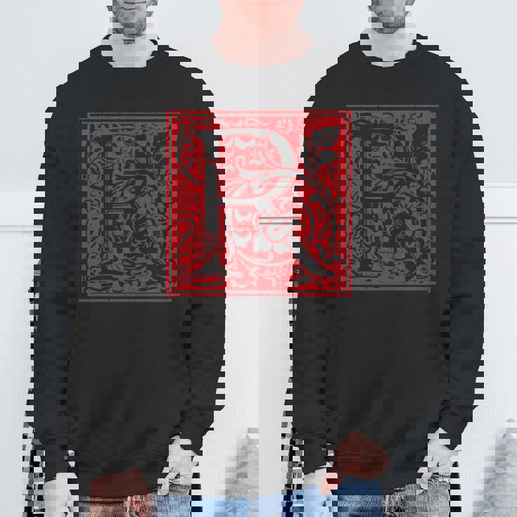 大文字 R ヴィンテージ フローラル イニシャル モチーフ レトロ アルファベット 長袖tシャツ スウェットシャツ 高齢者への贈り物