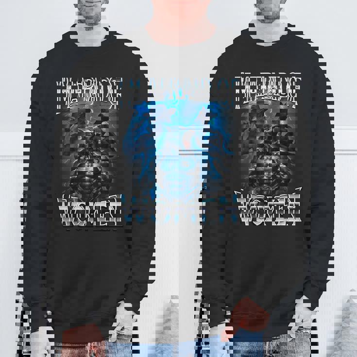 女が怖い狼アルファ・ウルフ・ミーム・クリンジ・ビアード スウェットシャツ 高齢者への贈り物