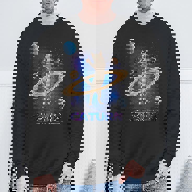 宇宙の土星猫土星ギャラクシー面白い子猫猫の恋人 スウェットシャツ 高齢者への贈り物