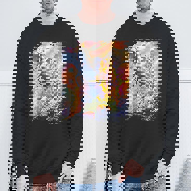 宇宙の銀河猫とユニコーン ペガサス スウェットシャツ 高齢者への贈り物